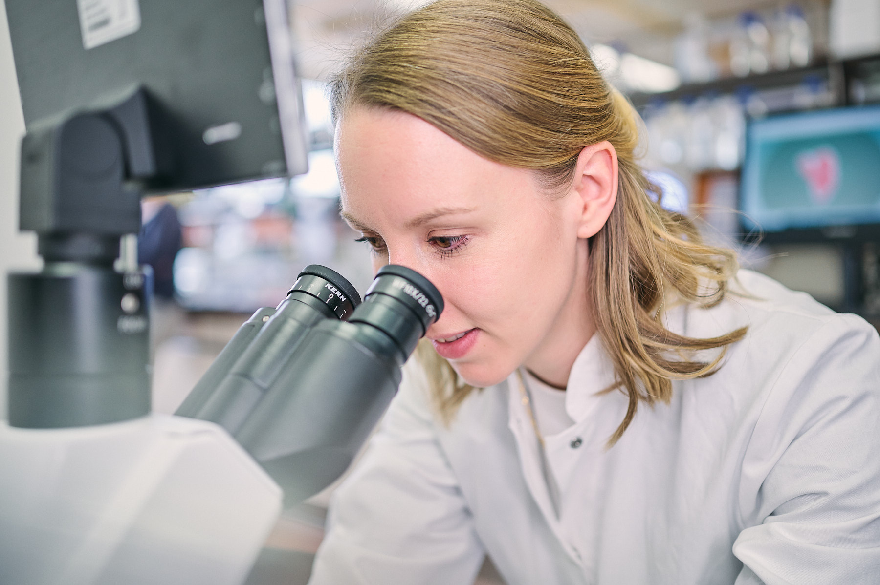 Employee at the microscope