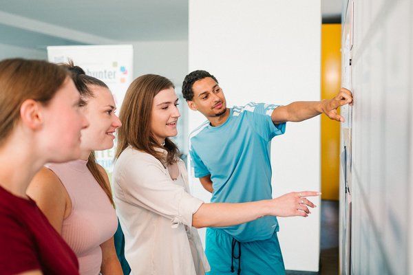 Students at the information board